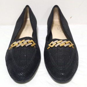 Rangoni Firenze Chain Link Slip On Flat Loafers Shoes Black Women's SIZE 8.5 A4